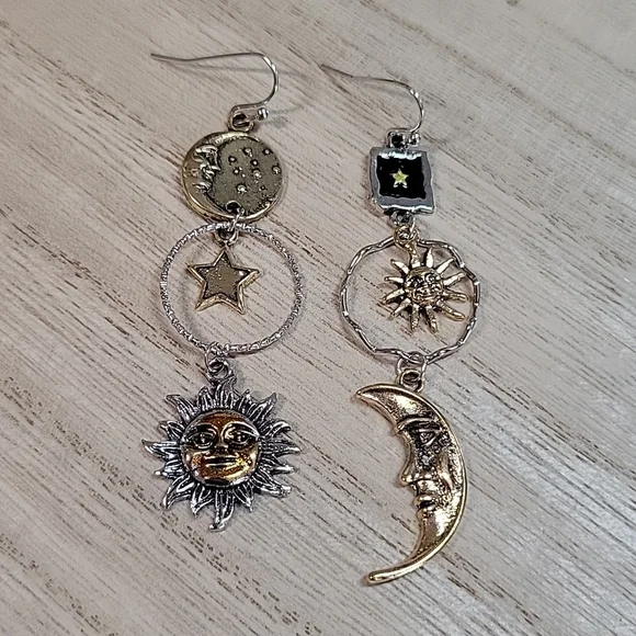 Celestial Two-Tone Drop Earrings, 925 wires - Picture 8 of 12